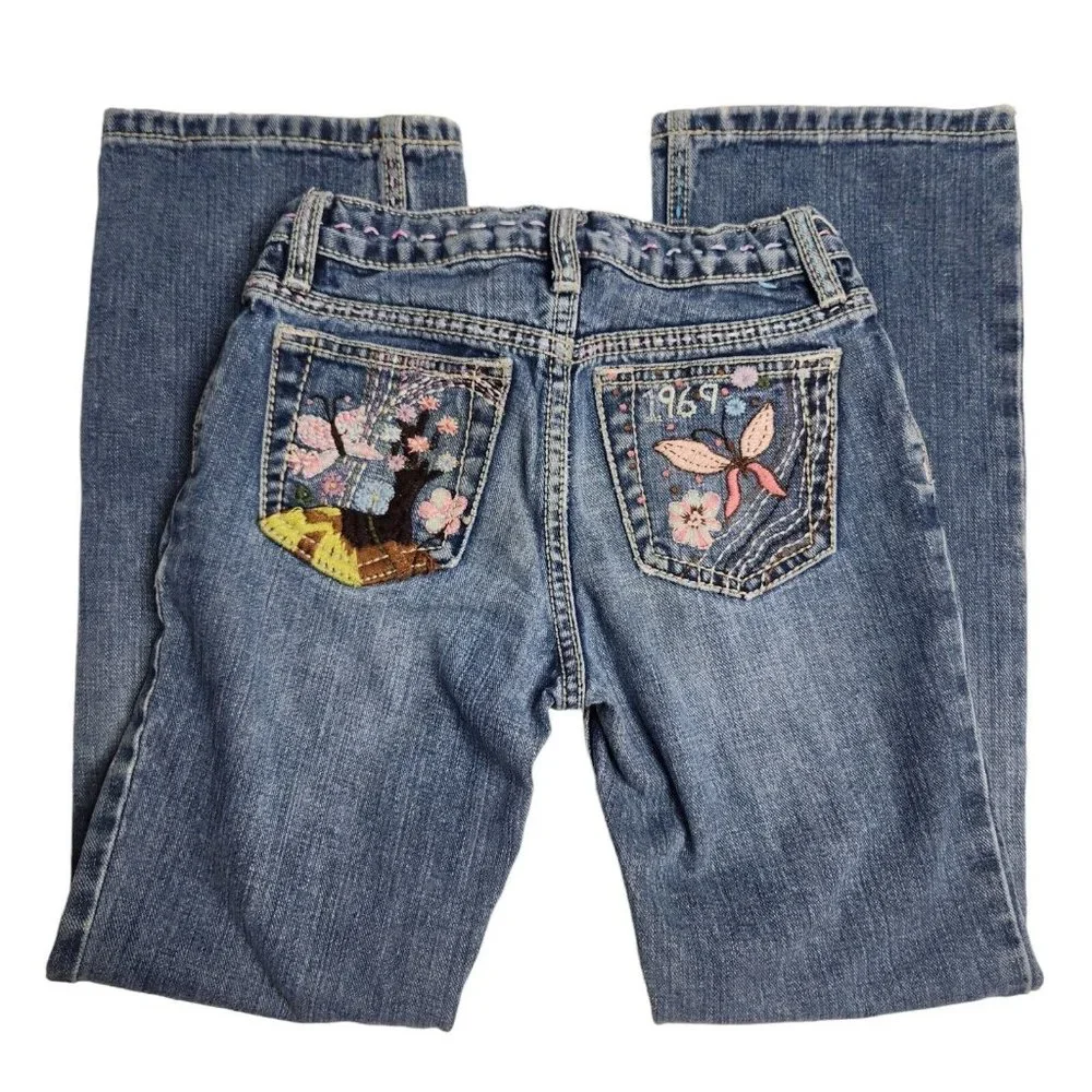 Gap Vintage Embroidered Butterfly Pockets Jeans Blue 100% Cotton Y2K Size 8